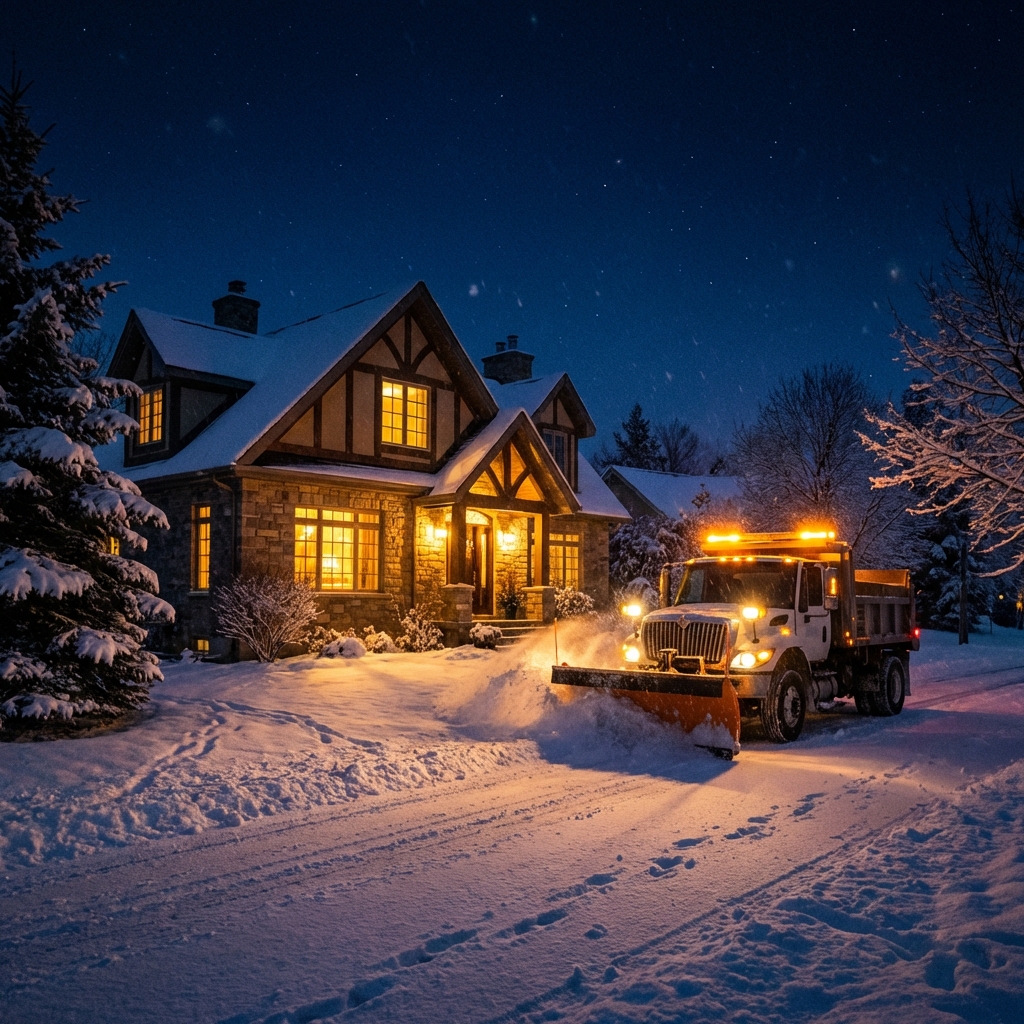 Ice management and salting truck at night